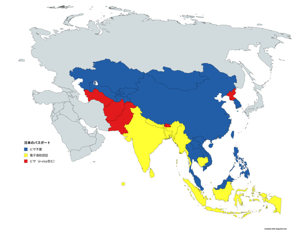 日本のパスポート(アジア)
