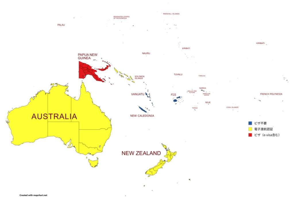 日本のパスポート(オセアニア)