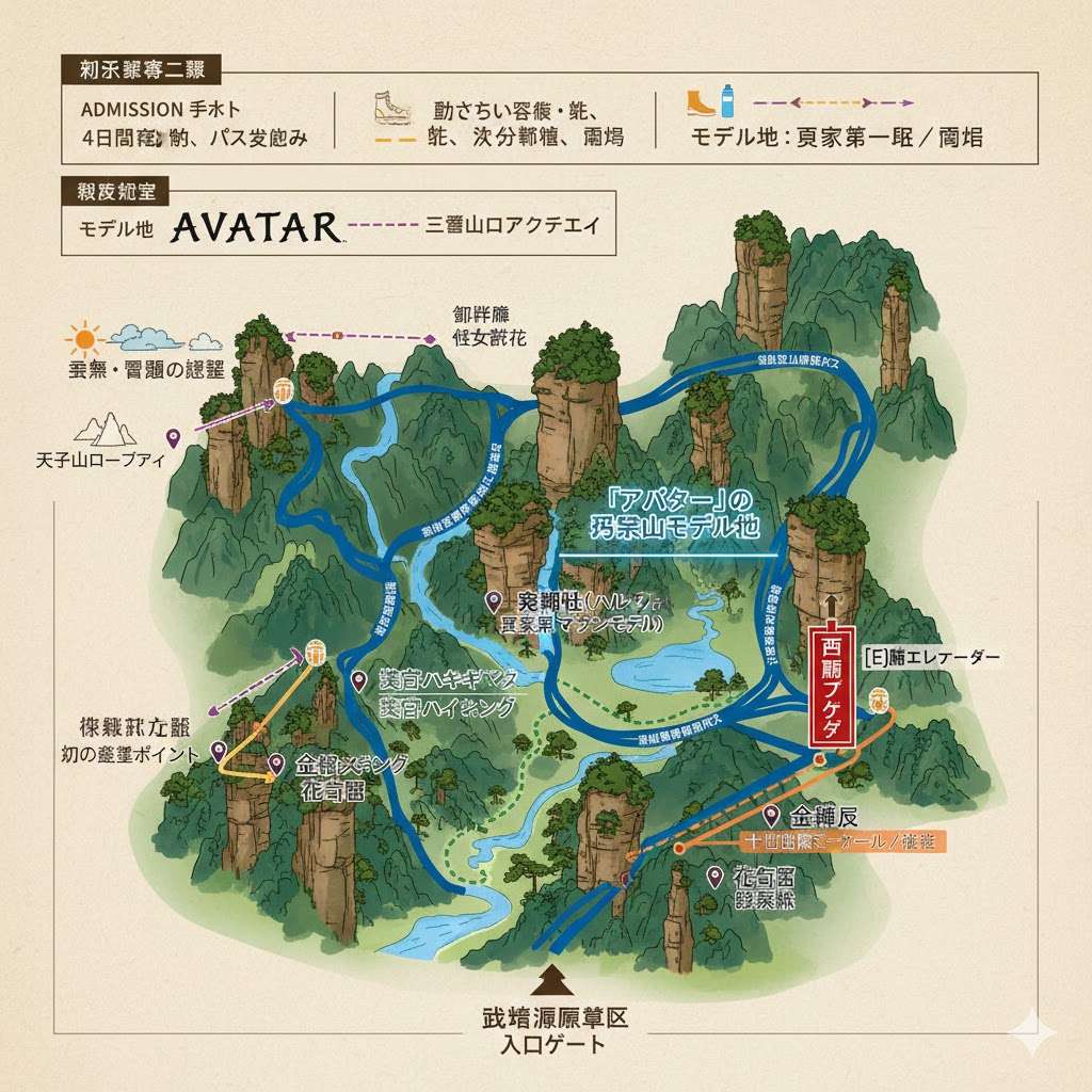 武陵源観光マップ　映画アバターのモデル