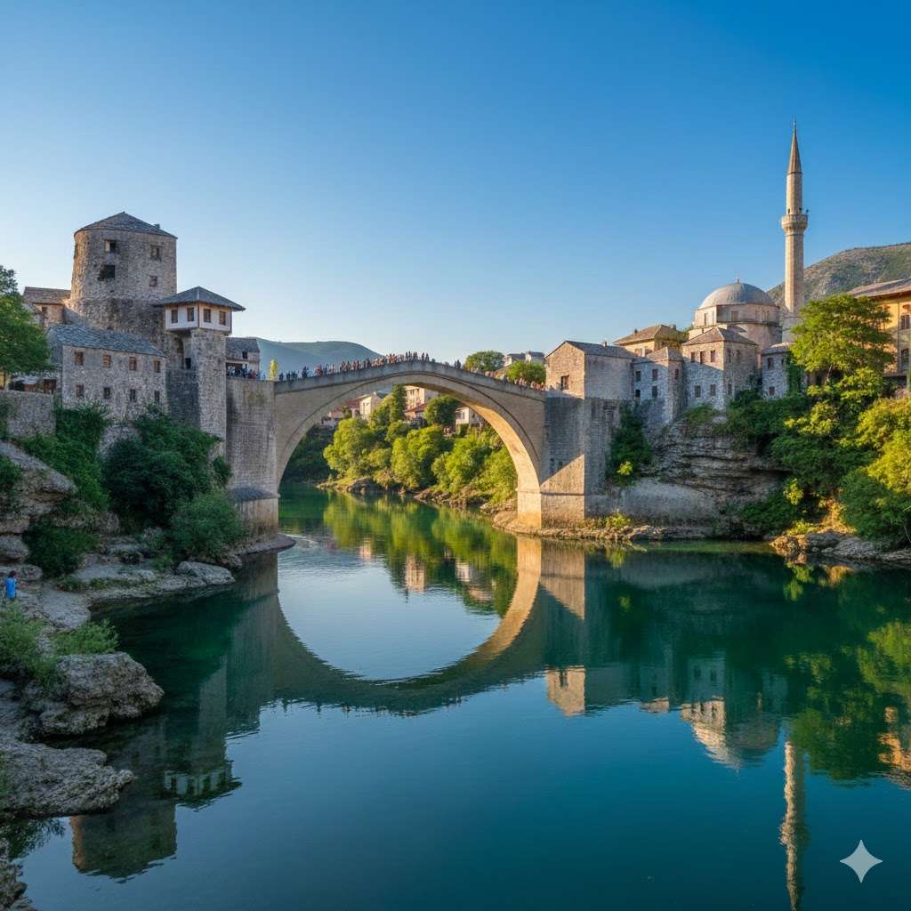 ボスニア・ヘルツェゴヴィナの世界遺産　モスタル旧市街の古橋地区　