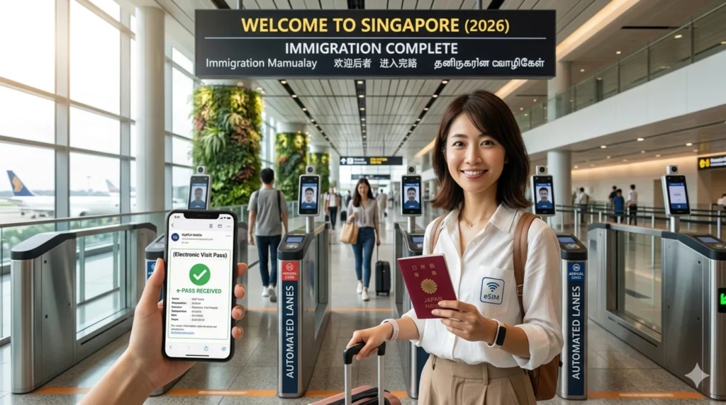 チャンギ空港の自動ゲート通過後にスマホで受信したe-Pass(電子入国許可)