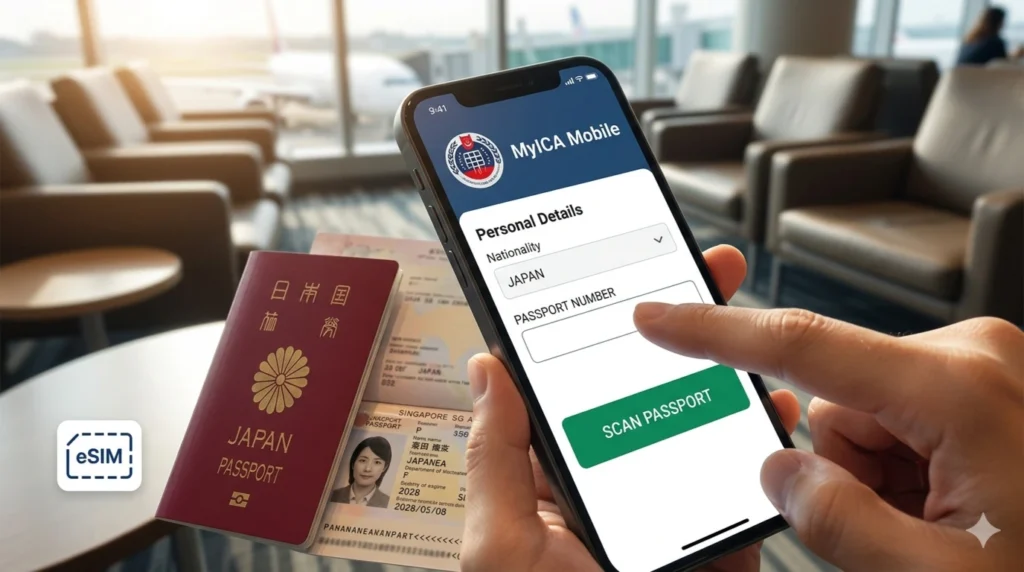 MyICA Mobileアプリでパスポートをスキャンして入国カードを作成する様子