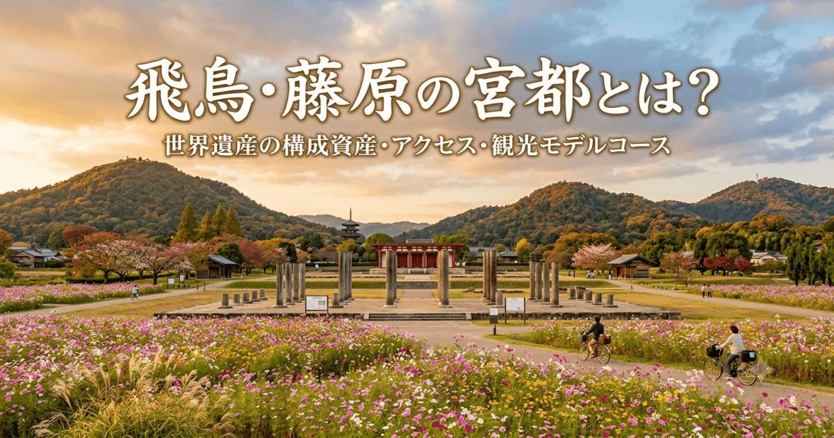 飛鳥・藤原の宮都とは？世界遺産の構成資産・アクセス・観光モデルコースの記事アイキャッチ画像。